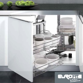Μηχανισμός κουζίνας Magic corner με φρένο EUROFIT με συρμάτινα καλάθια